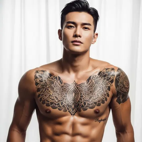Handsome Man with Tattoos and Muscles
