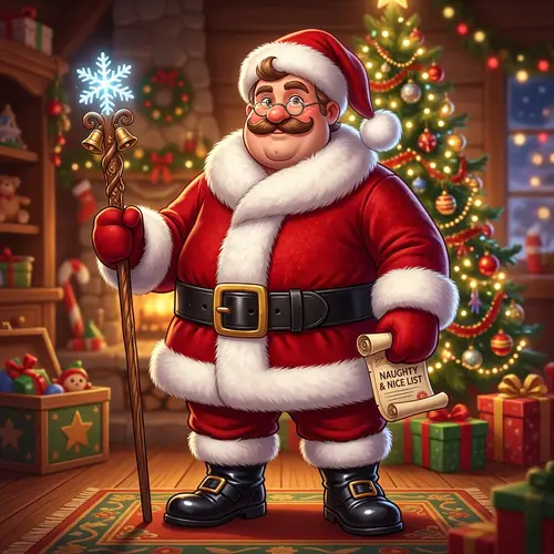 Humorous Christmas Character in Red-and-White Suit