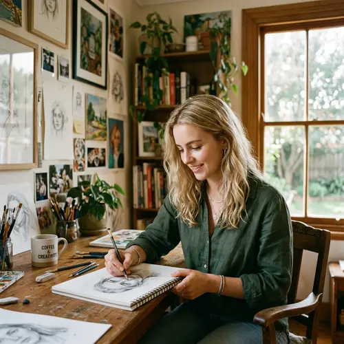 Aline the Social Media Influencer Sketching Art Passionately