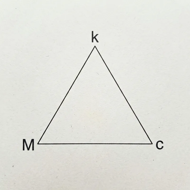 Fine-lined Triangle with Letters k M c | Unique Geometric Design