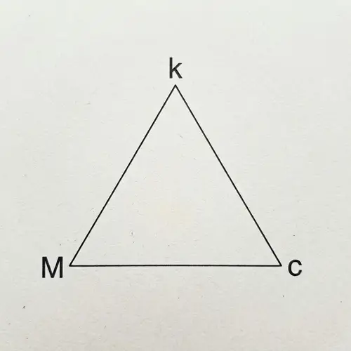 Fine-lined Triangle with Letters k M c