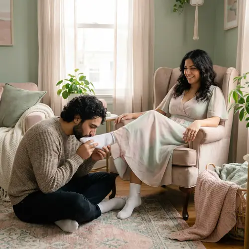 Man Kisses Woman's Feet in White Socks - Sweet Affection