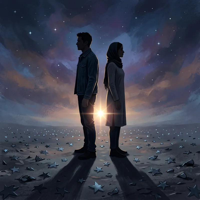 Celestial Silhouettes: Figures in Starlit Embrace