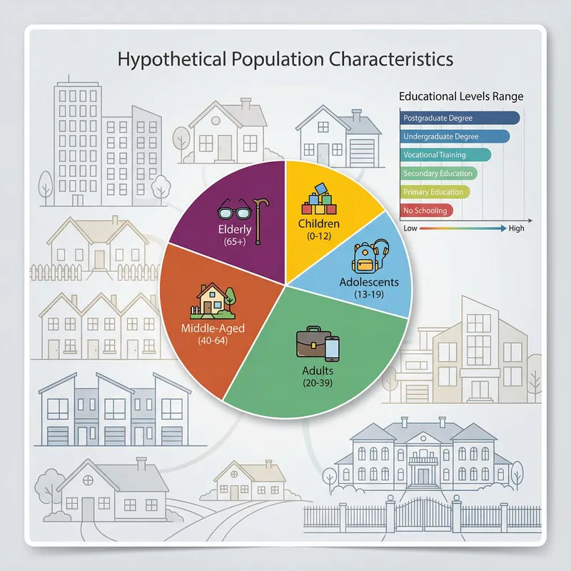 Key Characteristics of Hypothetical Population: Age Groups, Education Levels & Socio-Economic Status Key Characteristics of Hypothetical Population: Age Groups, Education Levels & Socio-Economic Status