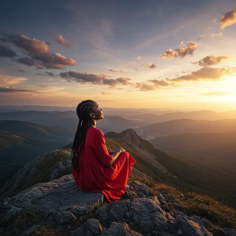 Beautiful Black Girl on Mountain Top