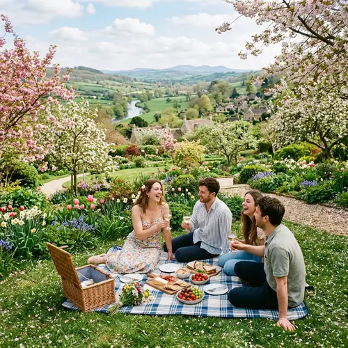 Spring Picnic in a Garden with Beautiful Landscape