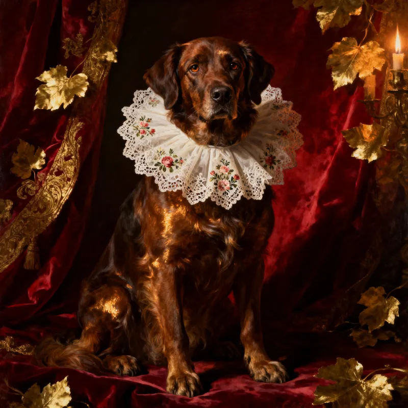 Regal Dog Portrait in Baroque Style