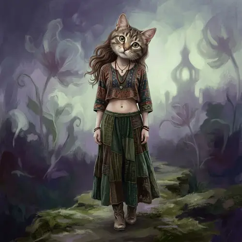 Surreal Cat-Girl Art: Enigmatic and Intriguing Visual