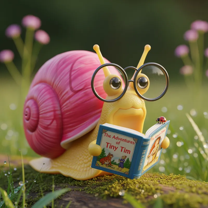 Kawaii Snail with Glasses Reading a Book