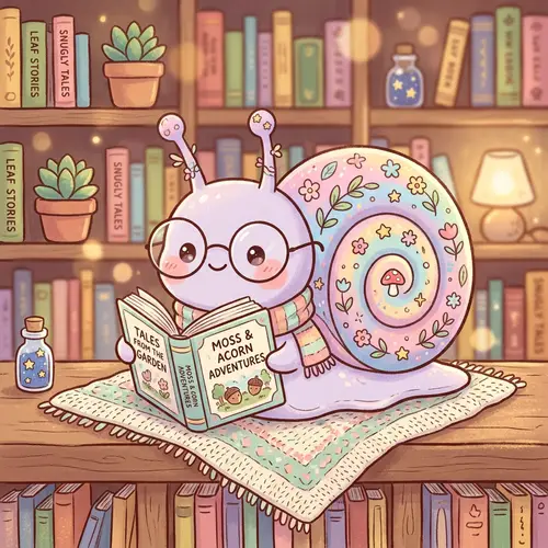 Kawaii Snail with Glasses Reading a Book