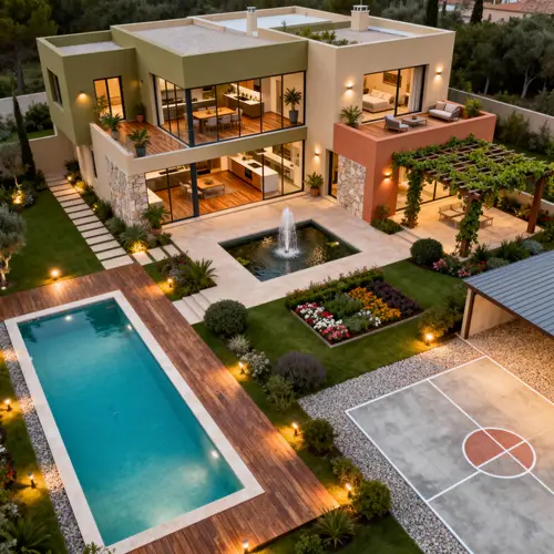 Modern 300m² House Plan with Pool and Garden