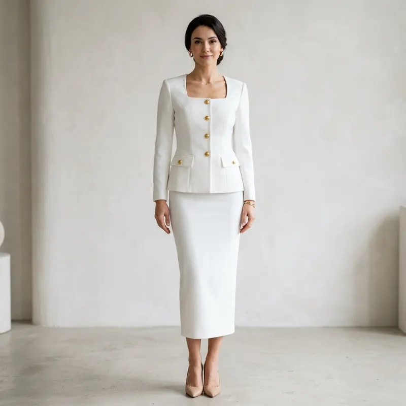 Elegant White Women's Skirt Suit for Sophisticated Style