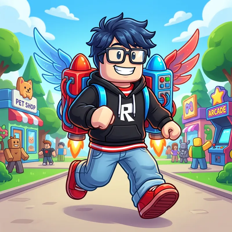 White Roblox Character with Red & Blue Back Accessories White Roblox Character with Red & Blue Back Accessories