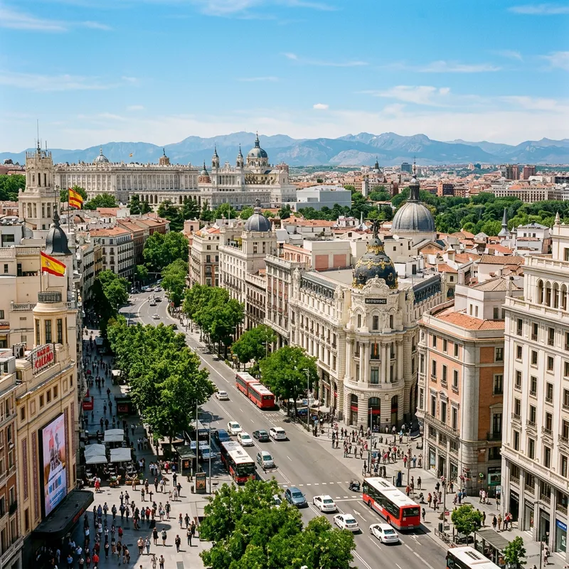 Vibrant Madrid, Spain Cityscape with Historical Buildings