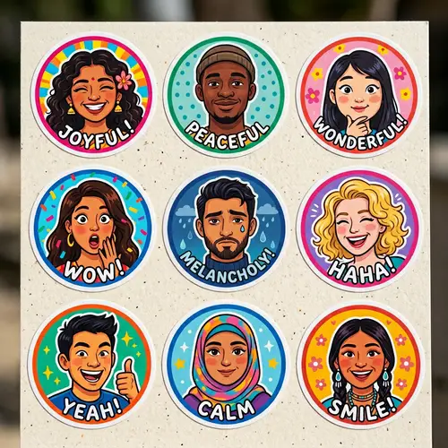 Unique Collection of Nine Vibrant Face Stickers