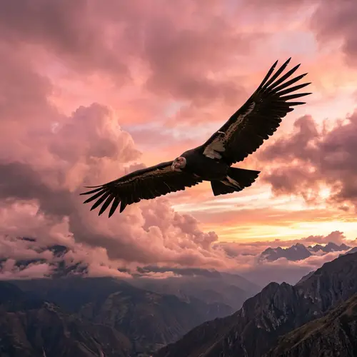 Condor Soaring in Pink-Hued Sunset