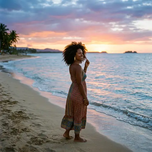 Hispanic Woman Admiring Serene Ocean View | Sunset Scene