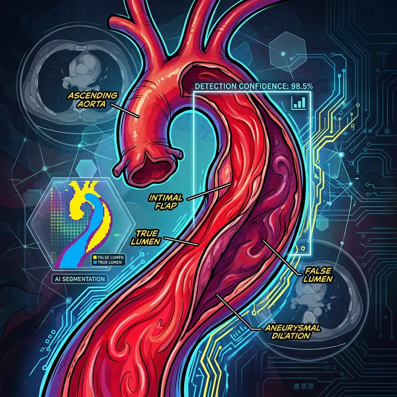 Aortic Dissection: Dynamic Radiology & AI Illustration