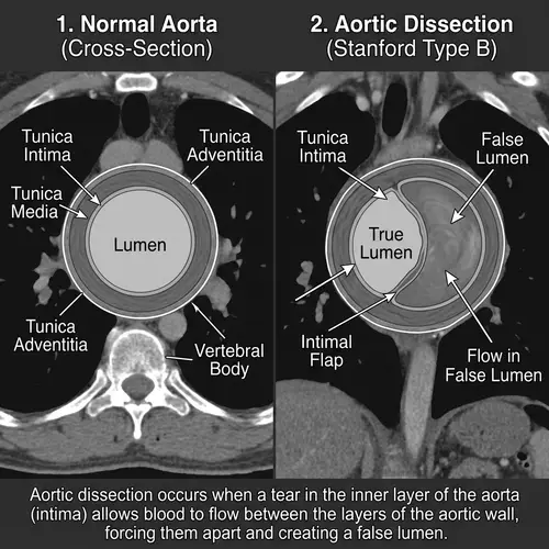 Aortic Dissection Radiology: Detailed Cross-Sectional View
