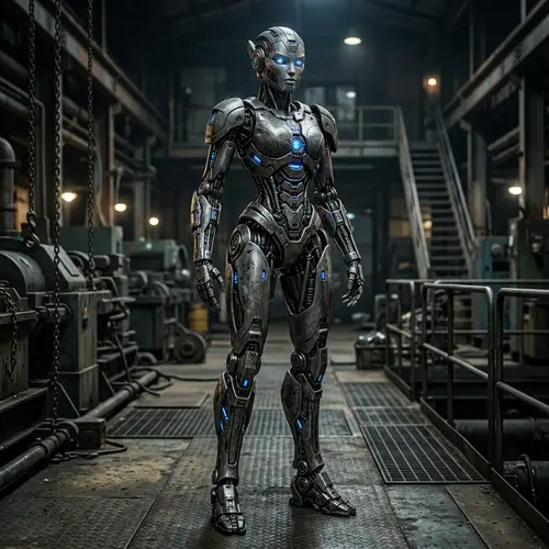 Tall Slender Feminine Android with Iron Body | Transformers Robot