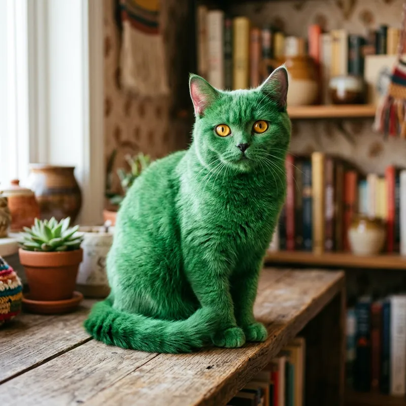 Green Cat: Cute and Playful Feline - Un Gato Verde