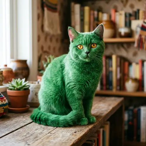 Green Cat: Cute and Playful Feline Companion