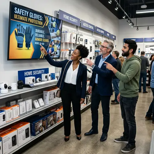 Safety Gloves Displayed on Smart TV in Security Store