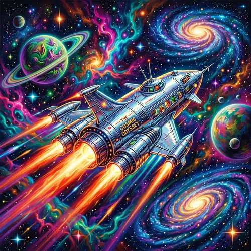 Retro-Futuristic Galactic Journey | Sci-Fi Spaceship Exploration