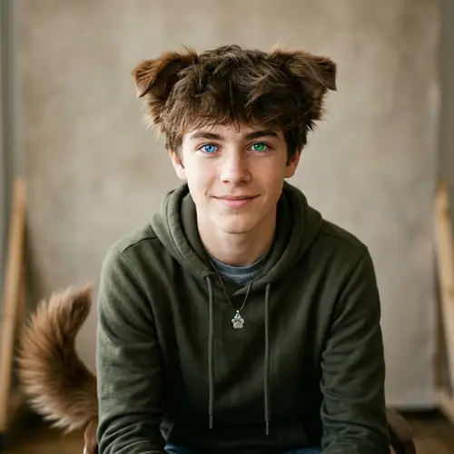 Captivating Teen with Dog Ears and Unique Green Blue Eyes