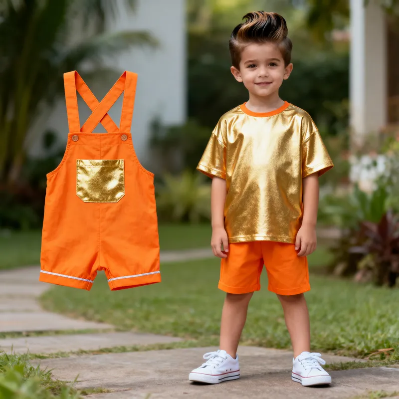 Bright Orange Short Jumpsuit for Kids
