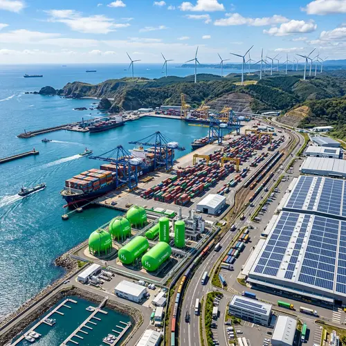 Modern Coastal Port with Green Energy Solutions