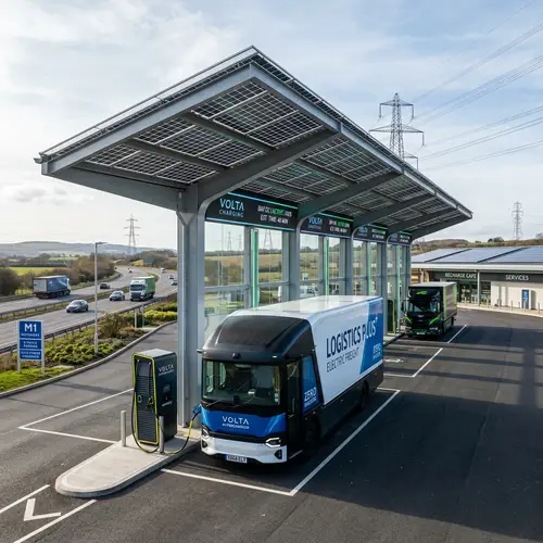 Electric Freight Truck Charging Station at Rest Stop