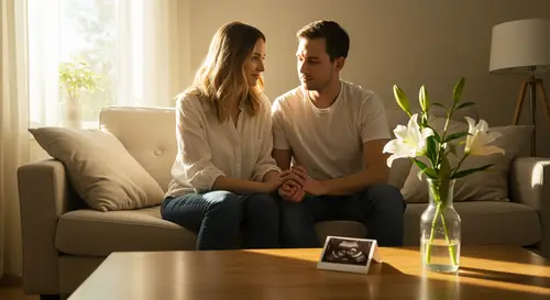 Warm Moments: Expecting Parents in a Sunlit Room