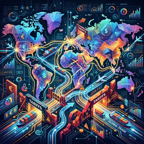 Abstract Global Supply Chains & Tariffs Illustration