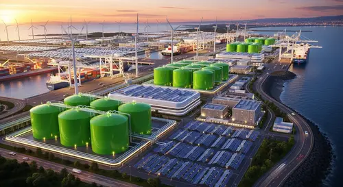 Modern Coastal Port with Green Energy Solutions