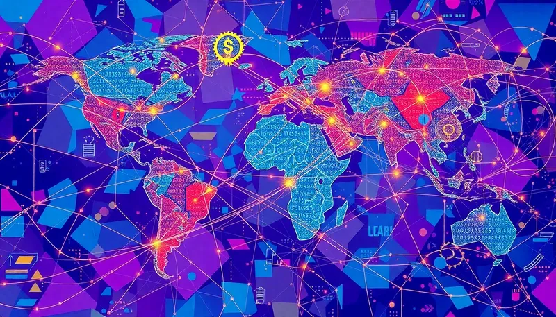 Abstract Global Supply Chains & Tariffs Illustration
