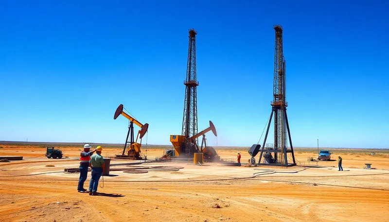 Realistic Oil Drilling Site in Clear Blue Sky