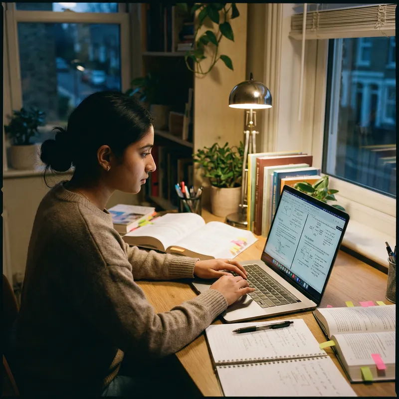 Focused Student Studying with Laptop Focused Student Studying with Laptop