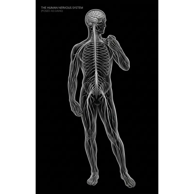 Detailed Human Nervous System Replica in Michelangelo's David Pose