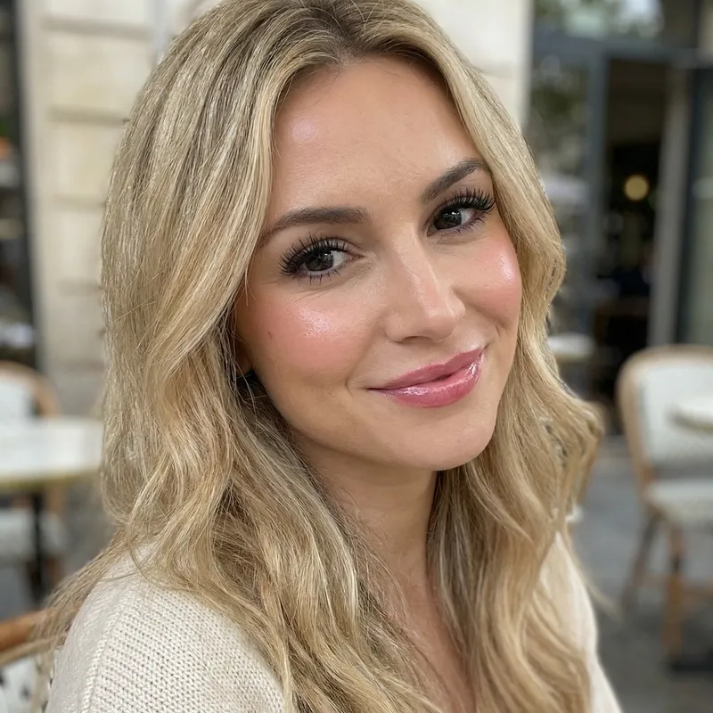 Radiant Blonde Woman with Natural Pouty Lips and Stunning Black Eyes