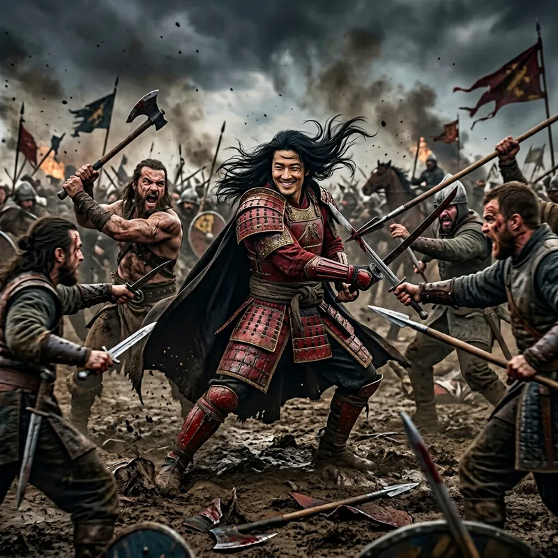 Madara Uchiha Smiling Amidst Fierce Enemy Assault