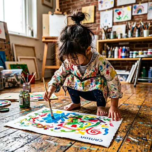 Three-Year-Old Girl Painting in 4K Detail