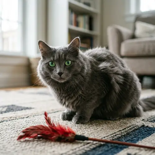 Regal Grey Fluffy Cat with Emerald Green Eyes