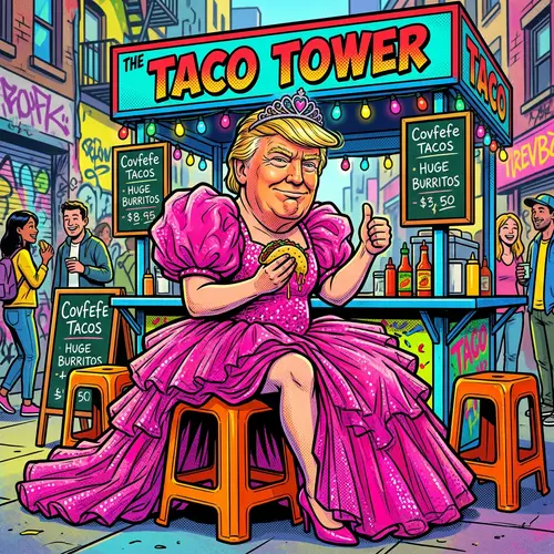 Trump in a Vibrant Prom Dress at Taco Stand Art