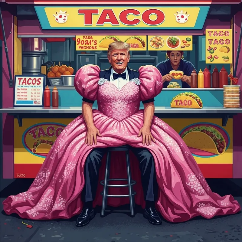 Trump in a Vibrant Prom Dress at Taco Stand Art