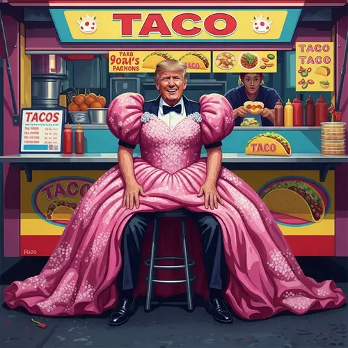 Trump in a Vibrant Prom Dress at Taco Stand Art