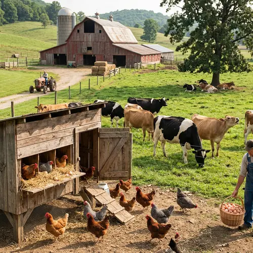 Bustling Farm with Chickens, Cows and Daily Activities