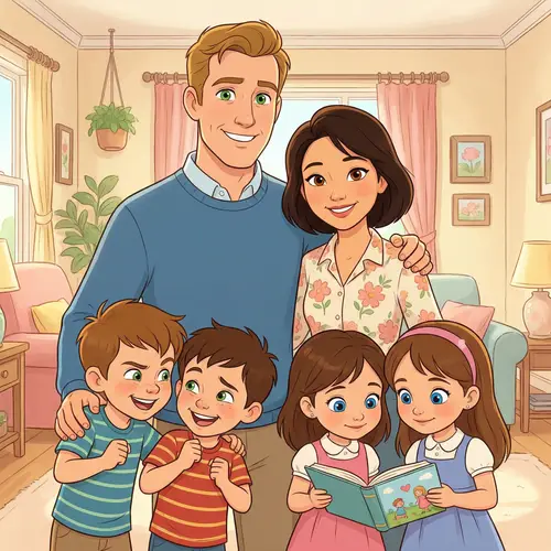 Charming Family Portraits in Cartoon Style