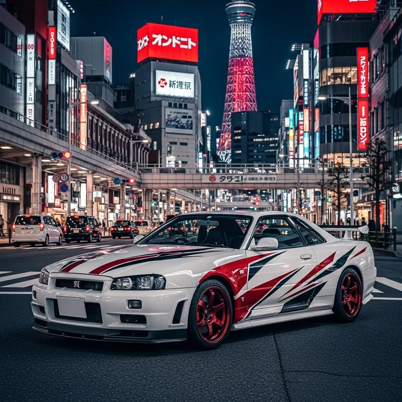 Nissan GTR34 in Japan: Red and Black Wrap