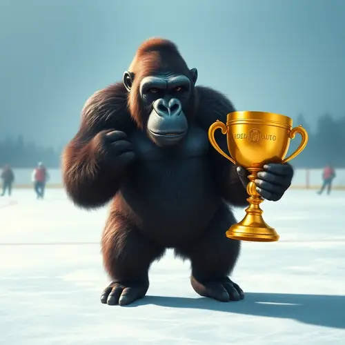 Gorilla on Ice with Golden Cup